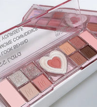 12-Color Pink Heart Eyeshadow Palette – Matte, Cool-Tone Korean Makeup