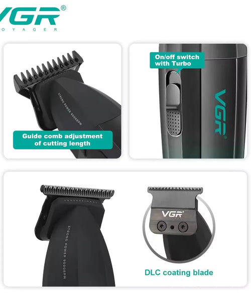 VGR 0mm Zero-Gap Metal Electric Hair & Beard Trimmer – Rechargeable Clipper