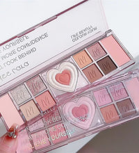 12-Color Pink Heart Eyeshadow Palette – Matte, Cool-Tone Korean Makeup