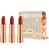 Matte Lipstick Set – 3 Colors with Silver Chain Bag