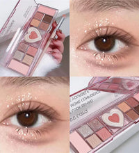 12-Color Pink Heart Eyeshadow Palette – Matte, Cool-Tone Korean Makeup