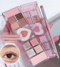 12-Color Pink Heart Eyeshadow Palette – Matte, Cool-Tone Korean Makeup