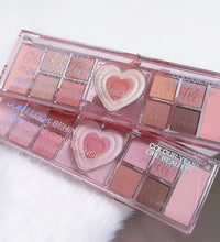 12-Color Pink Heart Eyeshadow Palette – Matte, Cool-Tone Korean Makeup