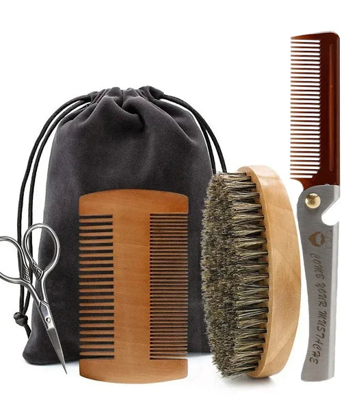 Men's Boar Bristle Shaving Brush Set – Portable Barber Beard Brush