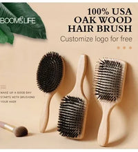 BOOMSLIFE Boar Bristle Hair Brush – Wooden Detangling & Straightening Comb