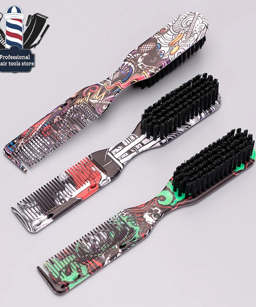 Double-Sided Beard Styling Comb – Printed Pattern Shave & Hair Brush for Men