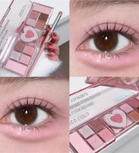 12-Color Pink Heart Eyeshadow Palette – Matte, Cool-Tone Korean Makeup