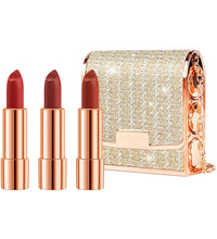 Matte Lipstick Set – 3 Colors with Silver Chain Bag