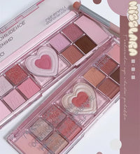 12-Color Pink Heart Eyeshadow Palette – Matte, Cool-Tone Korean Makeup