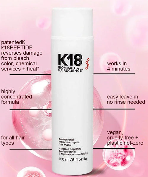 K18 Leave-In Molecular Hair Mask 150ml – 4-Min Repair for Damaged, Frizzy Hair