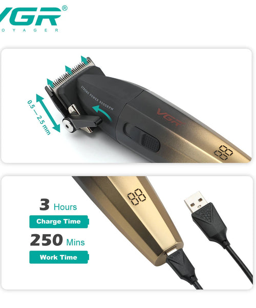 VGR Professional Hair Clipper with Digital Display – 9000 RPM Trimmer for Men