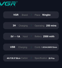 VGR Professional Hair Clipper with Digital Display – 9000 RPM Trimmer for Men