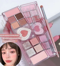 12-Color Pink Heart Eyeshadow Palette – Matte, Cool-Tone Korean Makeup